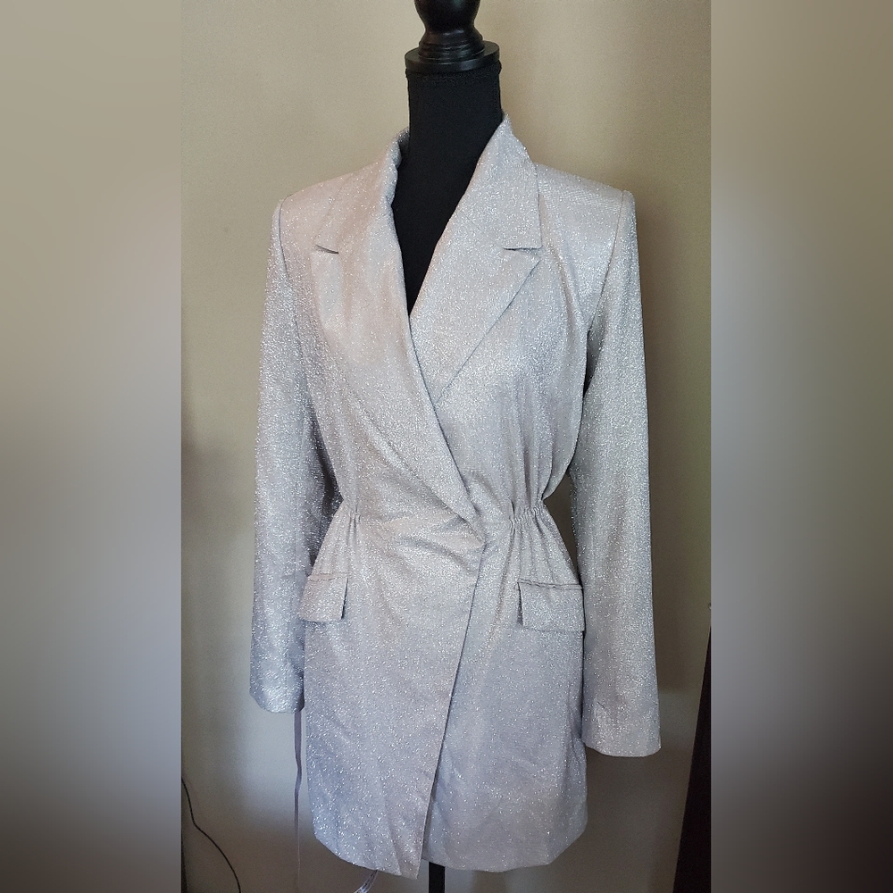 House Of CB Sarita Silver Glitter Blazer dress